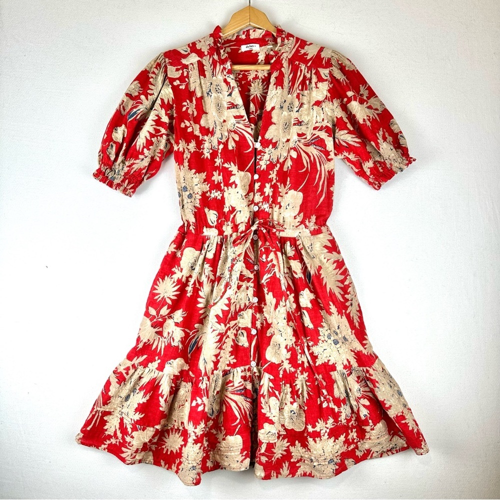 Dylan‎ Gia Mia Floral Button Up Ruffle Dress Red